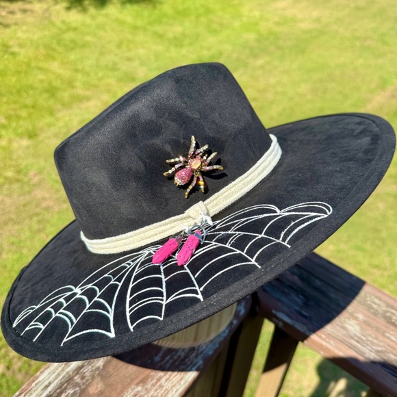 Hand Painted Spiderweb Suede Fedora Hat